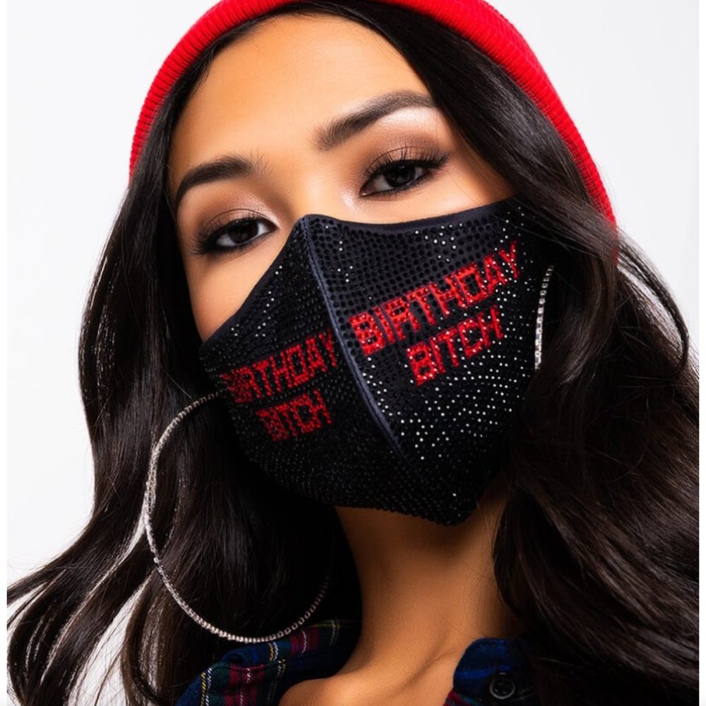 BIRTHDAY B*TCH RHINESTONE FACE MASK